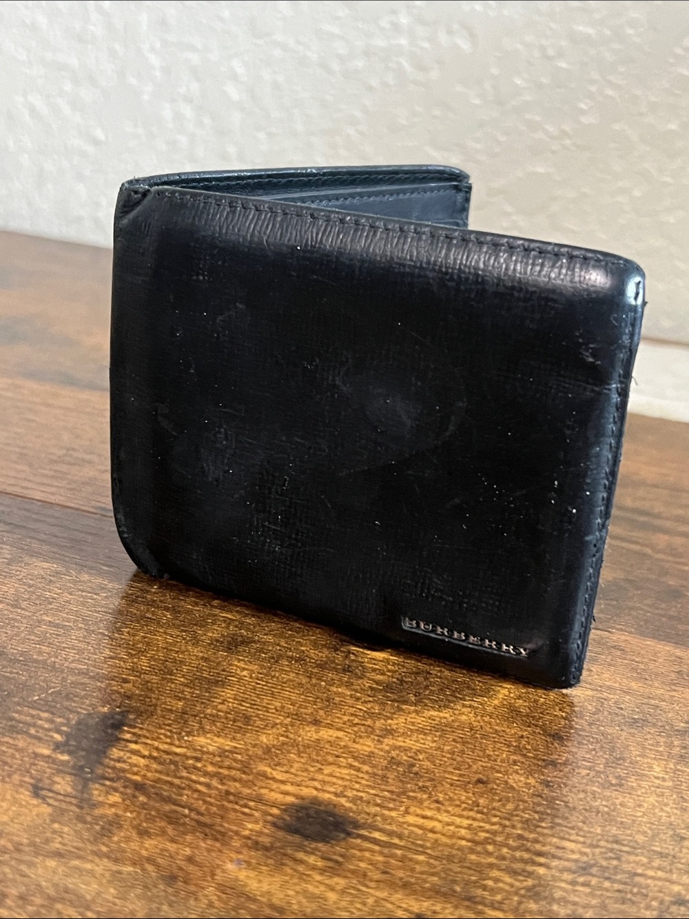 Burberry Black Leather Compact Bi-Fold Wallet